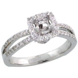 14k White Gold Semi Mount Square shaped Diamond Ring, w/ 0.57 Carat Brilliant Cut Diamonds, 5/16" (8mm) wide, size 5: Jewelry
