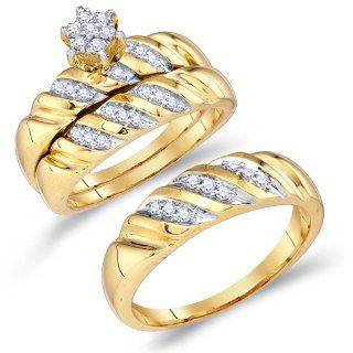 Men's & Lady's Diamond Ring Engagement Wedding Bands Set 10k Yellow Gold (0.34 ct.tw): Jewel Roses: Jewelry