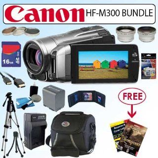 Canon VIXIA HF M300 HD 15x Optical Zoom Flash Memory Camcorder 16GB Deluxe Accessory Bundle With Free Gift Package : Camera & Photo