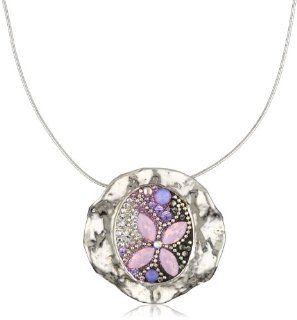 Orit Schatzman Sterling Silver Hammered Crystal and Gemstone Pendant Necklace: Jewelry