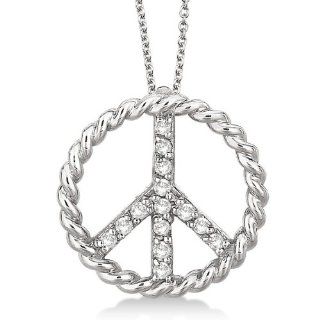 Diamond Peace Sign Swirl Pendant Necklace 14k White Gold (0.15ct): Allurez: Jewelry