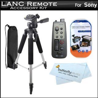 57 Tripod with Case + 8 Function LANC Remote Control for Sony HDR CX220, HDR CX230, HDR CX290, HDR PJ230, HDR CX380, HDR PJ380, HDR CX430V, HDR PJ430V, HDR TD30V, HDR PJ650V, HDR PJ790V Camcorder (Replaces Sony RM 1BP RM1BP) + LCD Screen protectors +++  C