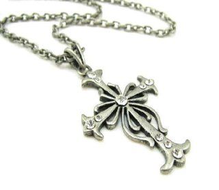 DaisyJewel Top Seller Mega Clearance Sale Silver Pewter and Crystal Embellished Cross Necklace: Pendant Necklaces: Jewelry