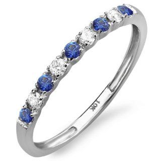 0.25 Carat (ctw) 10k White Gold Round Blue Sapphire And White Diamond Ladies Anniversary Wedding Band Enhancer Guard 1/4 CT: Jewelry