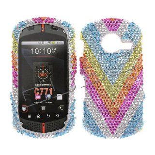 Verizon Casio G'zone Commando C771 C 771 Cover Faceplate Face Plate Housing Snap on Snapon Protective Hard Crystal Case Full Diamond V Rainbow Blue Silver Hot Pink Orange Green: Cell Phones & Accessories