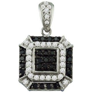 0.48 Carat (ctw) 10k White Gold Round Black & White Diamond Ladies Fashion Pendant: Jewelry