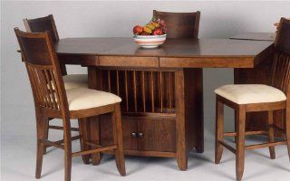 Solid Wood Counter Height Table in Warm Cherry Finish w Storage Pedestal Base   Broadway   Dining Tables