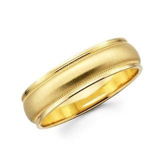 Solid 14k Yellow Gold Mens Satin Milgrain High Polish Wedding Ring Band 8MM Size 10: Jewelry