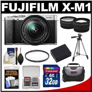 Fujifilm X M1 Digital Camera & 16 50mm XC Lens (Silver) with 32GB Card + Battery + Case + Filter + Tripod + Tele/Wide Lens Kit : Compact System Camera Bundles : Camera & Photo