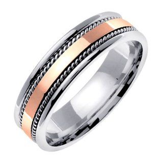 14K two tone Gold comfort fit Rose Gold Flat Surface Contemporary Men's 6 mm Wedding Band Jewelry