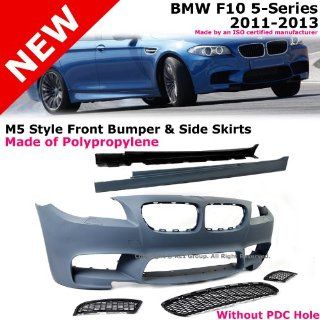 BMW F10 5 Series 11 13 W/O PDC M5 Style Front Bumper Cover Grille + Side Skirt Automotive