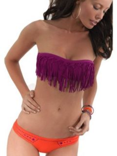 LSpace Women's Dolly Knotted Fringe Swim Bikini Top BERRY XS: Clothing