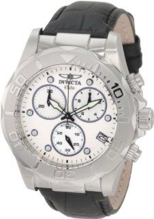 Invicta Men's 1719 Pro Diver Chronograph White Textured Dial Black Leather Watch Invicta Watches