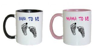 Mashed Mugs   Papa To Be/Mama To Be (Footprints)   2 Pack Coffee Cup/Tea Mug (White/Black & White/Pink): Kitchen & Dining