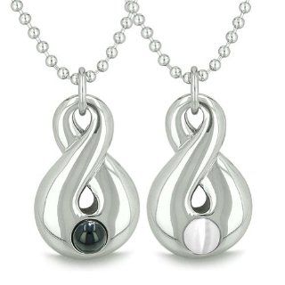Amulets Infinity Love Couple Set Yin Yang Energy Magic Symbol Eternity Powers Man Made Black Onyx White Cat's Eye Necklaces: Best Amulets: Jewelry