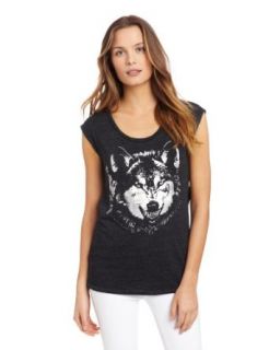 Chaser Women's Foiled Wolf On Vintage Drape Back Tee, Black, Small