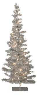 28 in. Silver Tinsel Pre lit Christmas Tree   Christmas Trees