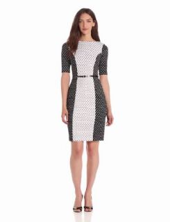 London Times Women's Elbow Sleeve Two Tone Sheath Dress, White/Black, 2 at  Womens Clothing store