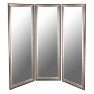 Distressed Silver and Black Full Length Free Standing Tri Fold Mirror   69W x 71H in.   Floor Mirrors