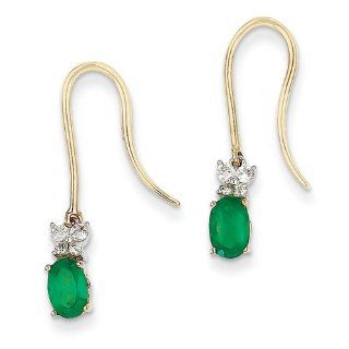 Gold and Watches 14k Yellow Gold 1/8ct Diamond & Emerald Shepherd Hook Earrings: Dangle Earrings: Jewelry