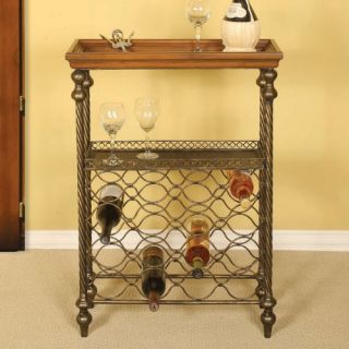 Wood & Metal Wine Table with 16 Bottle Wine Rack   Wine Furniture