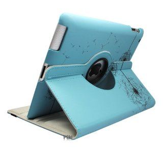 FOME Dandelion Pattern 360 Degrees Rotating PU Leather Flip Case Cover with Stand for iPad 2 3 4 Blue + A FOME Clean Cloth Gift: Cell Phones & Accessories