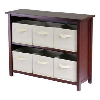 Winsome Verona 2 Section W Storage Shelf Bookcase with 6 Foldable Beige Fabric Baskets   Bookcases