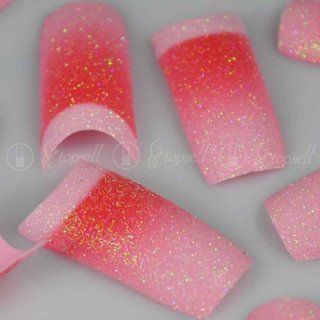 50pcs Stunning Glitter Powder Red Pink False French Acrylic Nail Art Tips : Beauty