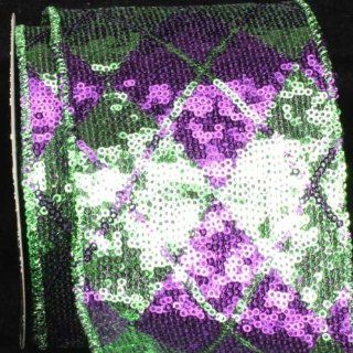 Sparkling Tartan Argyle Purple and Green Wired Craft Ribbon 4" x 10 Yards