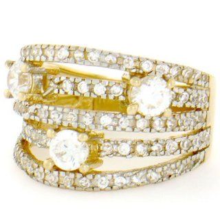 14k Solid Yellow Gold CZ Cluster Sparkly Band Ring: Jewelry