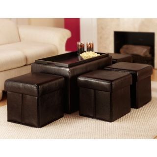 Convenience Concepts Designs4Comfort™ Manhattan Storage Bench with 4 Collapsible Ottomans   Espresso   Ottomans