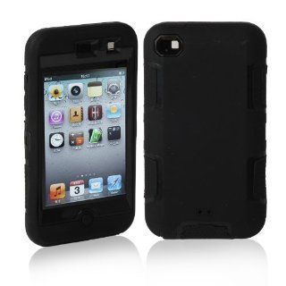MagicSky Deluxe Hybrid Premium Rugged Hard Soft Case Skin Cover for Apple iPod Touch 4 4th Generation   1 Pack   Retail Packaging   Black/Black: Cell Phones & Accessories