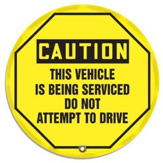 Accuform Signs KDD834 Vinyl Steering Wheel Message Cover, Legend "Caution, THIS VEHICLE IS BEING SERVICED DO NOT ATTEMPT TO DRIVE (OSHA)", 24" Diameter, Black on Yellow: Industrial Warning Signs: Industrial & Scientific