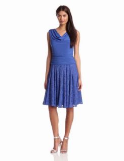 Adrianna Papell Women's Shirred Top Pleated Dress, Blue Moon, 10