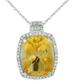 10K White Gold Natural Citrine Pendant Octagon Cushion 11x9 mm & Diamond Accents: Jewelry