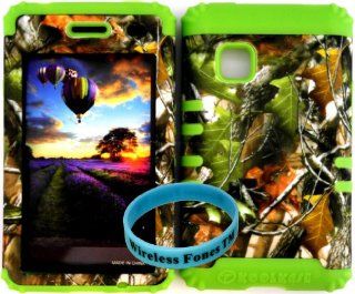 Premium Hybrid Cover Case Green Leaves Camo Hard Plastic Snap on + Lime Green Soft Silicone For LG 840G LG840G TracFone/StraightTalk/Net 10 With Wireless Fones WristBand: Cell Phones & Accessories