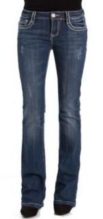 La Idol Women Bootcut Jeans Leather Crystal Cross Stretch in Med Blue at  Womens Clothing store: