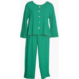 RocketWear Women's Funny Face Evergreen Long Sleeve Button Front Cotton Knit Capri Loungewear (Small, Green) at  Womens Clothing store: Pajama Sets