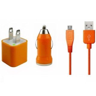 SMART Tech Orange USB Wall Charger + Car Charger + 2 Micro USB Cable For Pantech Sony M854 Cell Phones & Accessories