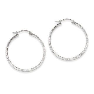 Gold and Watches 14K White Gold Diamond cut 2.8x30mm Hollow Hoop Earrings: Jewelry