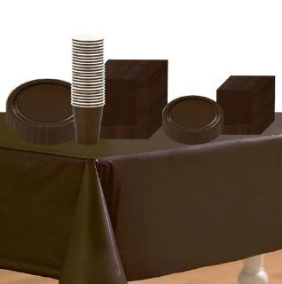 Chocolate Brown (Brown) Deluxe Party Supplies Pack Including Plates, Cups, Napkina and Tablecover   24 Guests Toys & Games