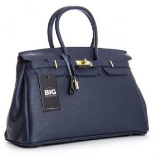 Big Handbag Shop Womens Real Genuine Italian Leather Padlock Key Large Satchel Bag (R833 Black) Shoes