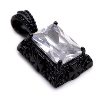 K Mega Jewelry Stainless Steel Clear Crystal Square Black Mens Pendant Necklace: Men S Pendants: Jewelry
