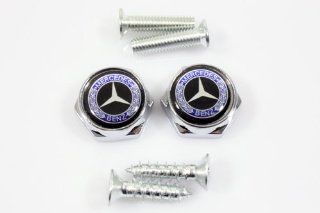 2X Mercedes Benz Chrome License Plate Bolts/Screws with Emblems: Automotive