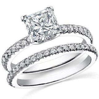 1.60 Ct. Princess Cut Diamond Engagement Set F,SI2 (GIA Certified): Jewelry