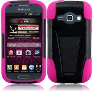 For Samsung Galaxy Prevail 2 II M840 Black/Hot Pink T Stand Impact Hybrid Fusion Kickstand Double Layer Cover Case Cell Phones & Accessories