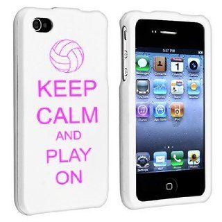 Apple iPhone 4 4S White Rubber Hard Case Snap on 2 piece Hot Pink Keep Calm and Play On Volleyball: Cell Phones & Accessories