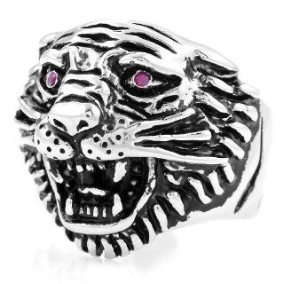 Ed Hardy Large Tiger Head Ring With Ruby Eyes ring: Jewelry