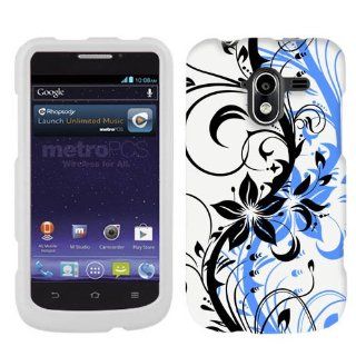 ZTE Avid 4G White and Blue with Black Flower Cover: Cell Phones & Accessories