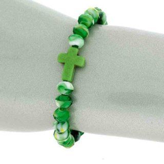 Br 867e 66 Bead Cross Green: Jewelry